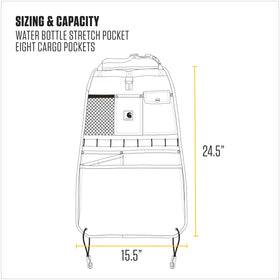 Carhartt rapid-attach hook and side-release buckle showing quick install and removal benefit