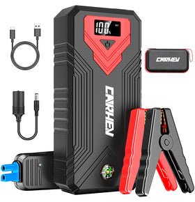 CARHEV front view of jump starter showing compact design and portability benefit