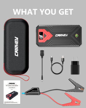 CARHEV storage case with jumper cable and accessories showing organized portability