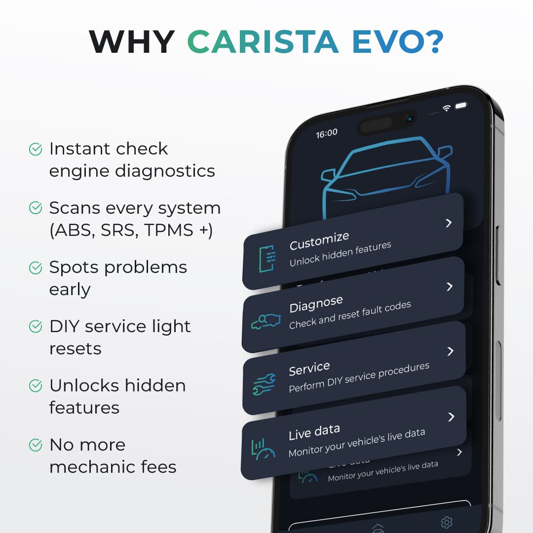 Close-up of Carista EVO OBD2 connector pins highlighting robust build and secure fit