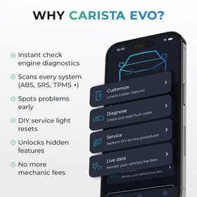 Close-up of Carista EVO OBD2 connector pins highlighting robust build and secure fit