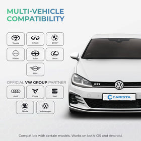 Carista plugged into vehicle OBD port enabling on-the-spot diagnostics