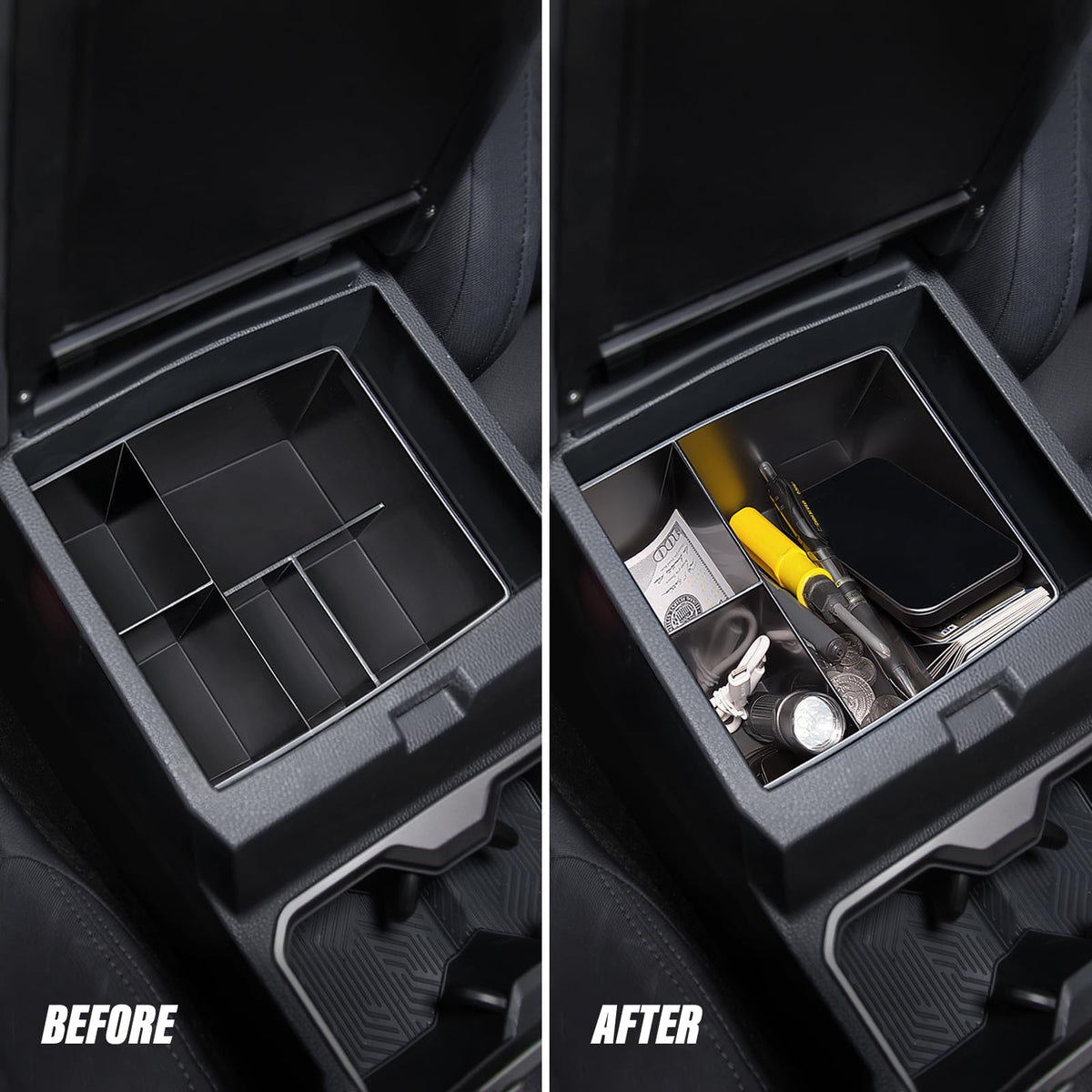 Carlimeki divider box showing multiple sections to organize coins and pens