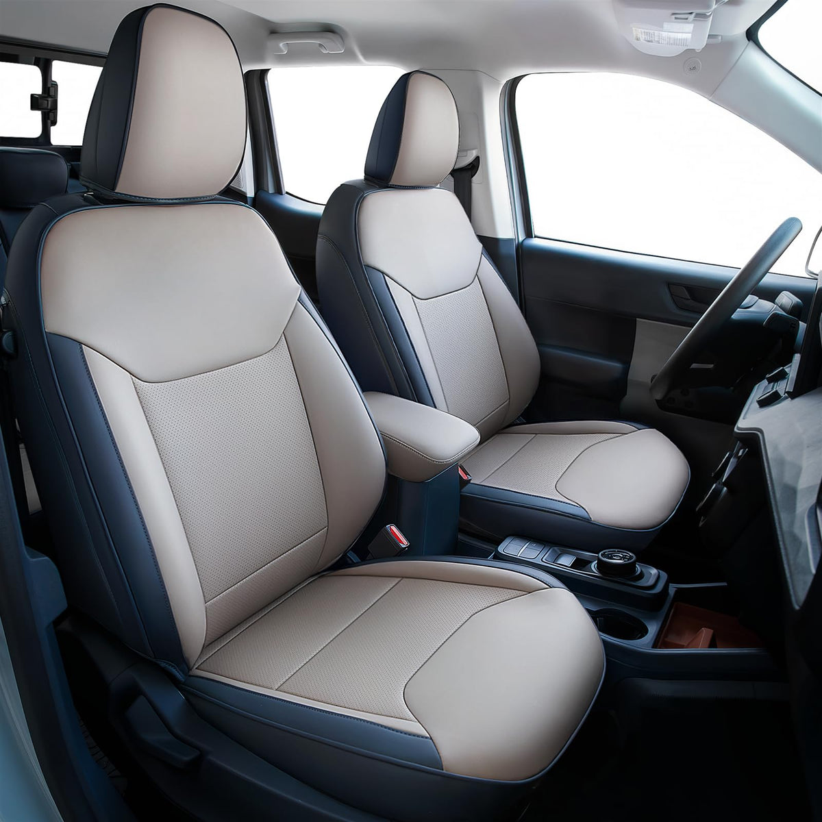 Carlimeki front seats full view showing precise Maverick fit and refined look