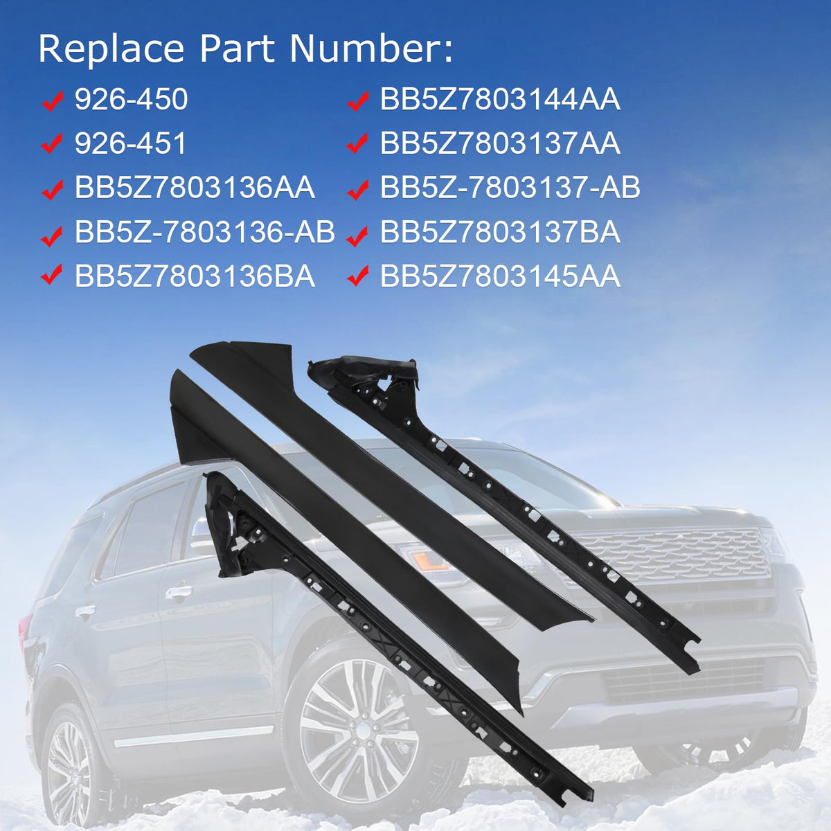 CARMOCAR installed driver-side A-pillar trim on Ford Explorer showing precise alignment benefit