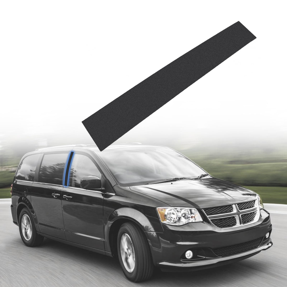 CARMOCAR front view of gloss-black B-pillar trim showing factory fit benefit