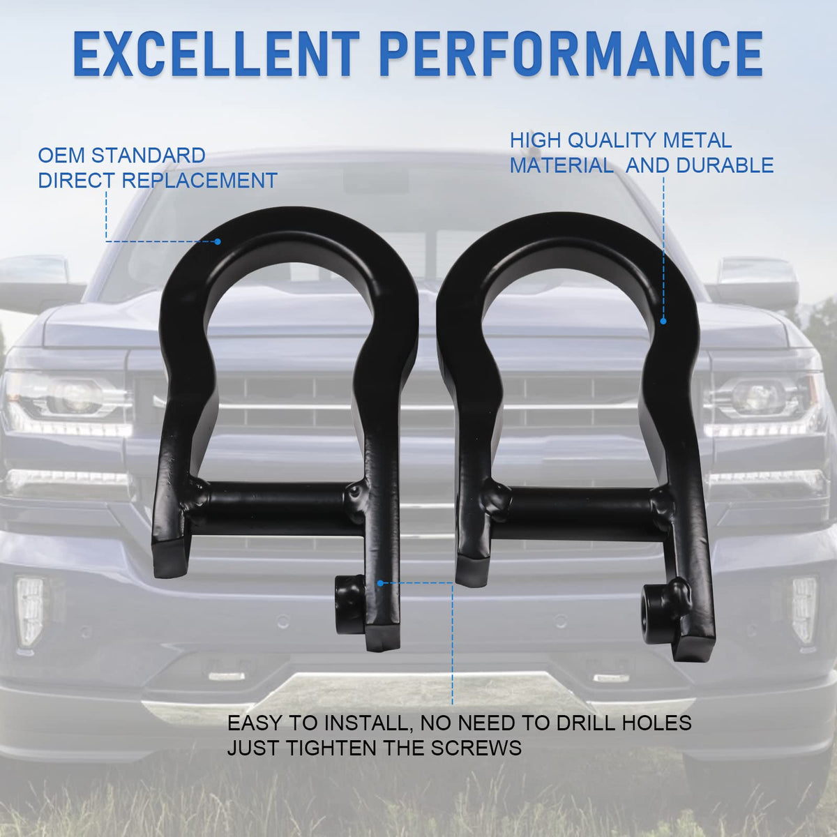 CARMOCAR tow hook installation hardware laid out showing included bolts benefit: easy install