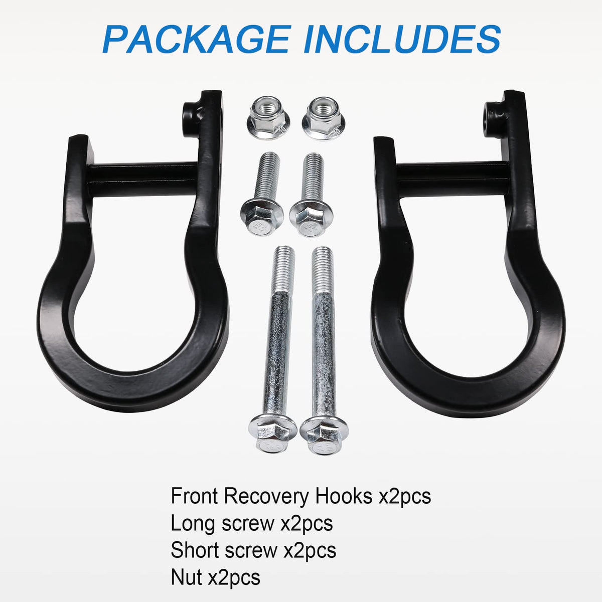 CARMOCAR tow hook on parked Silverado truck showing real-world use benefit: ready for recovery