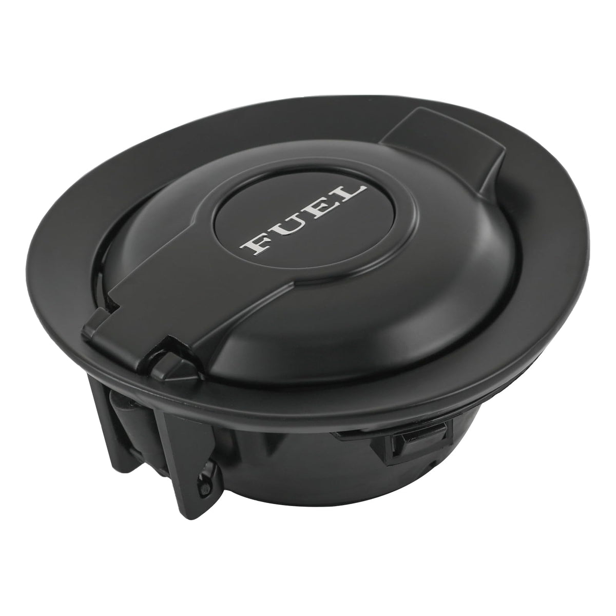 CARMOCAR gas cap door front view showing matte black finish and clean fit