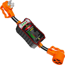 CARMTEK front view of surge protector showing durable housing and protection benefit