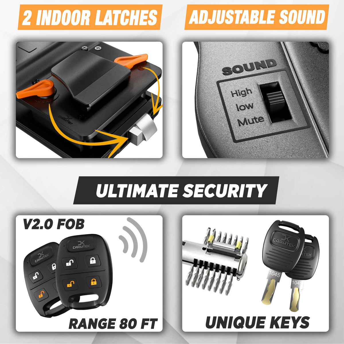 CARMTEK two V5.0 key fobs and four unique mechanical keys for varied access options