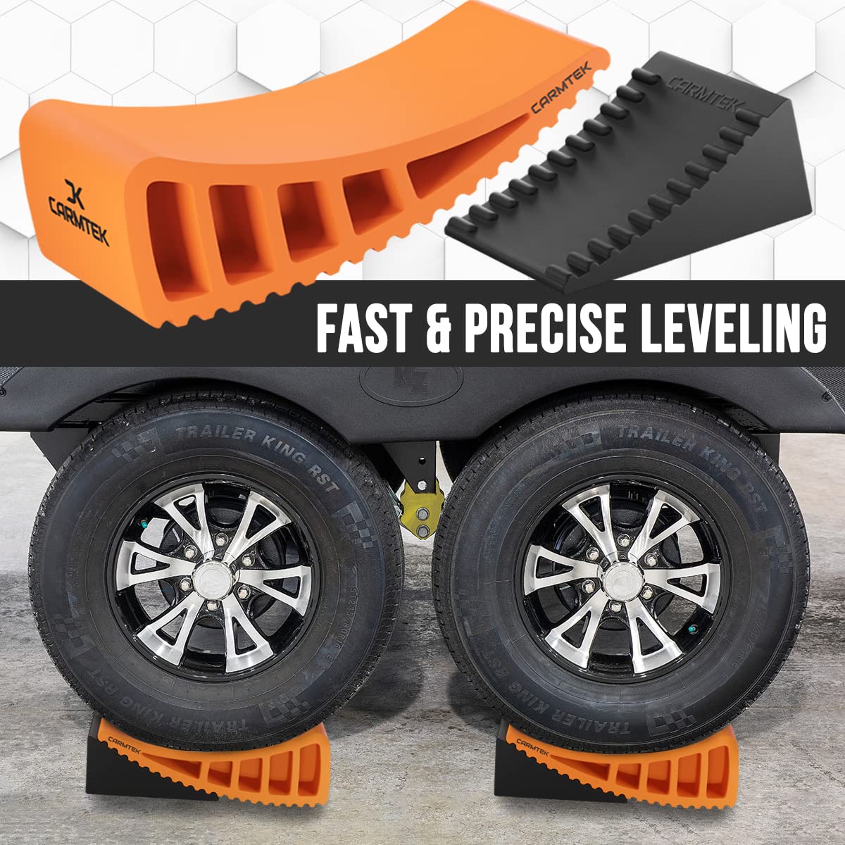 CARMTEK leveler beside ruler showing compact length for tight axles