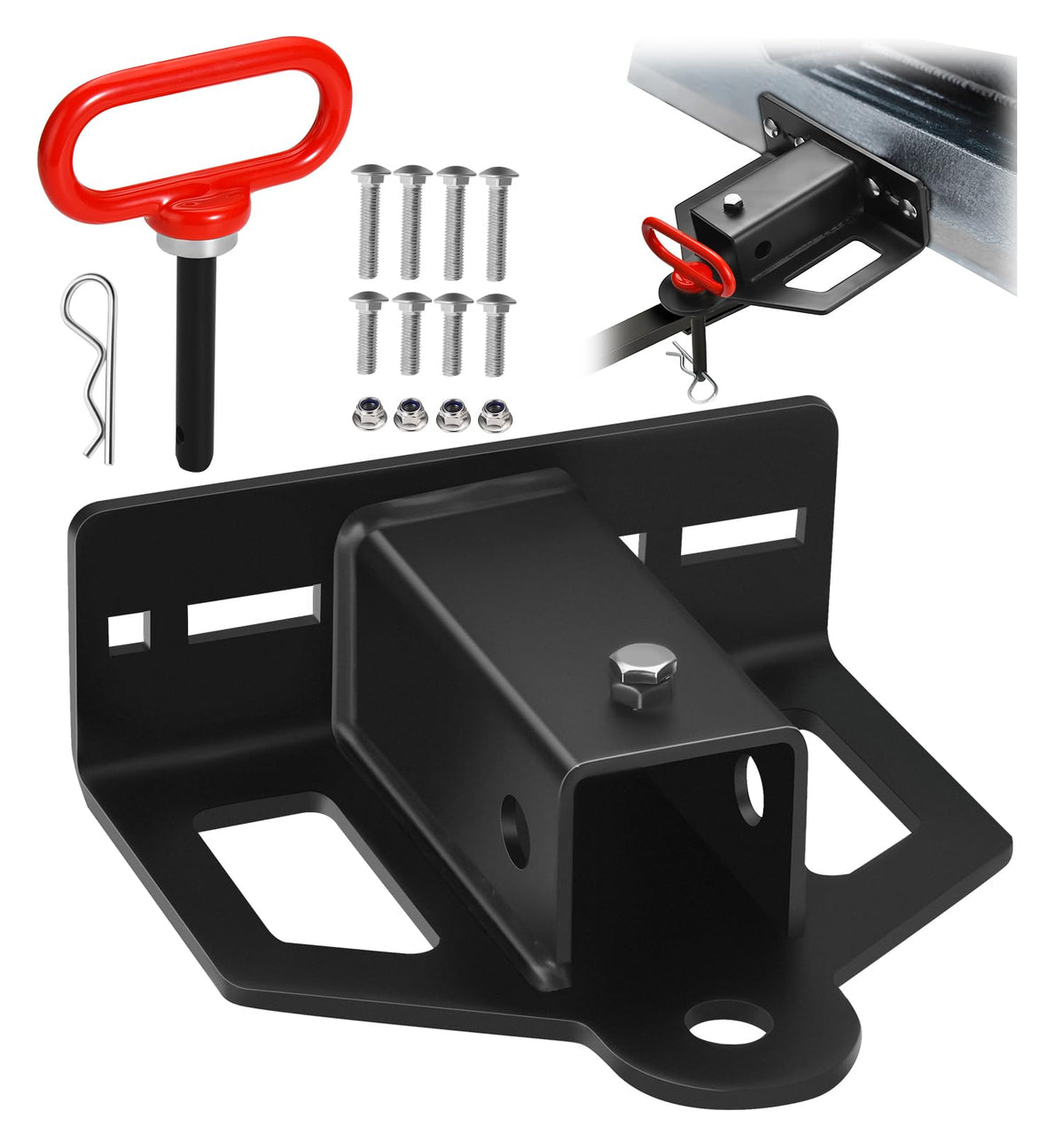 CAROD hitch front view showing receiver and corrosion-resistant finish for durable towing
