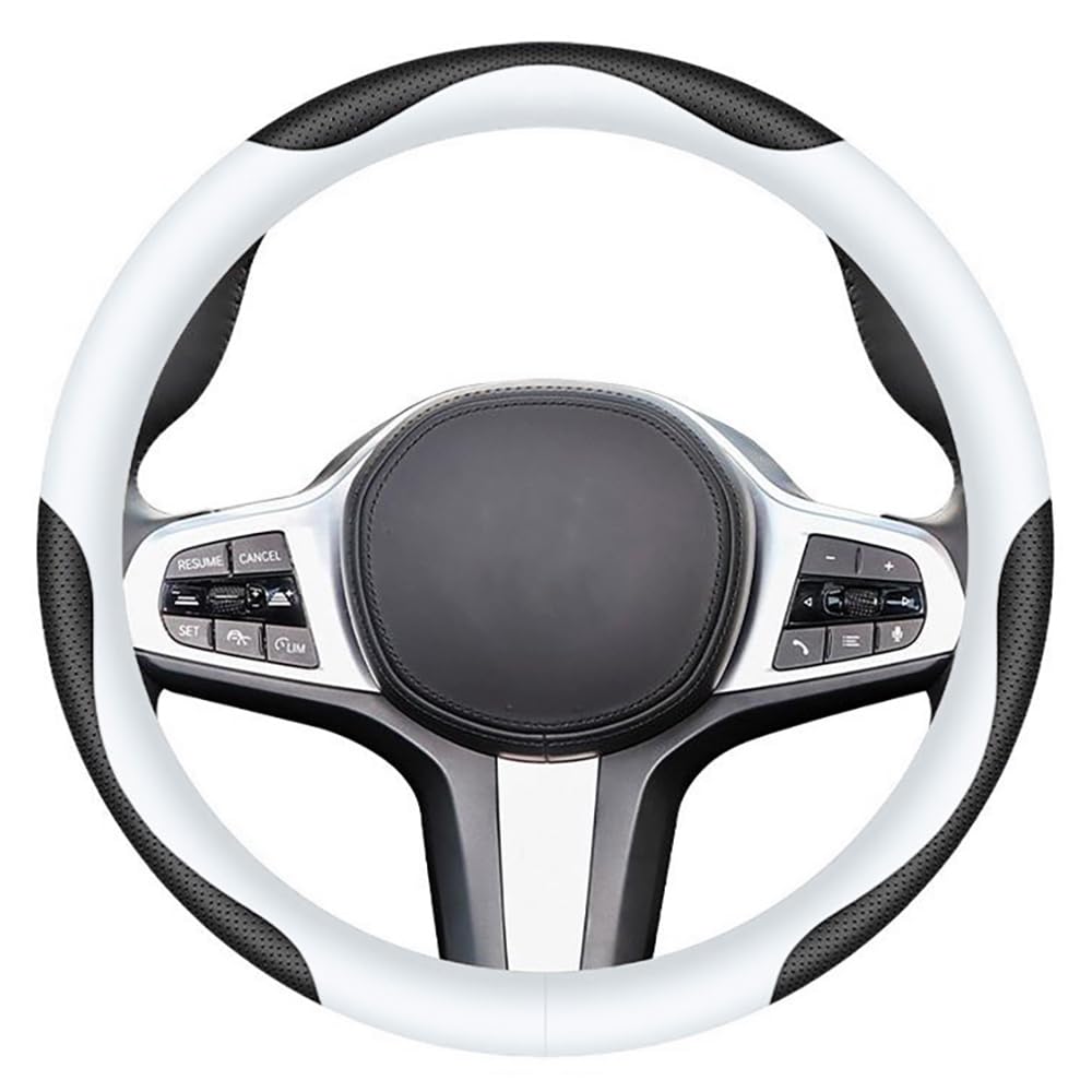 Carodi front view of black and white steering wheel cover enhancing interior style