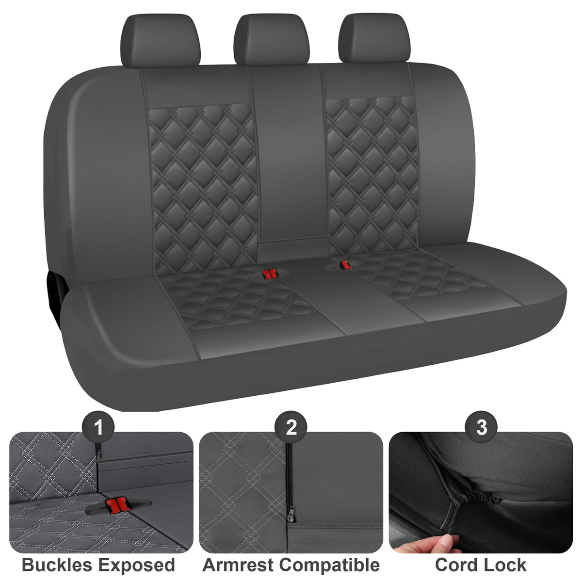 CAROMOP headrest and stitching close-up showing reinforced seams durability