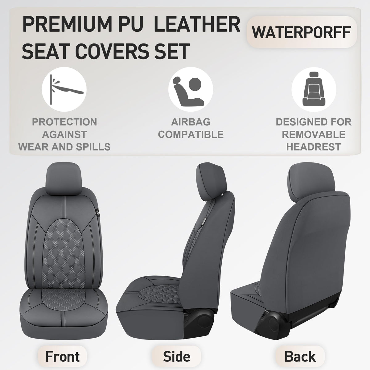 CAROMOP wipe-clean demo with water drops showing waterproof protection