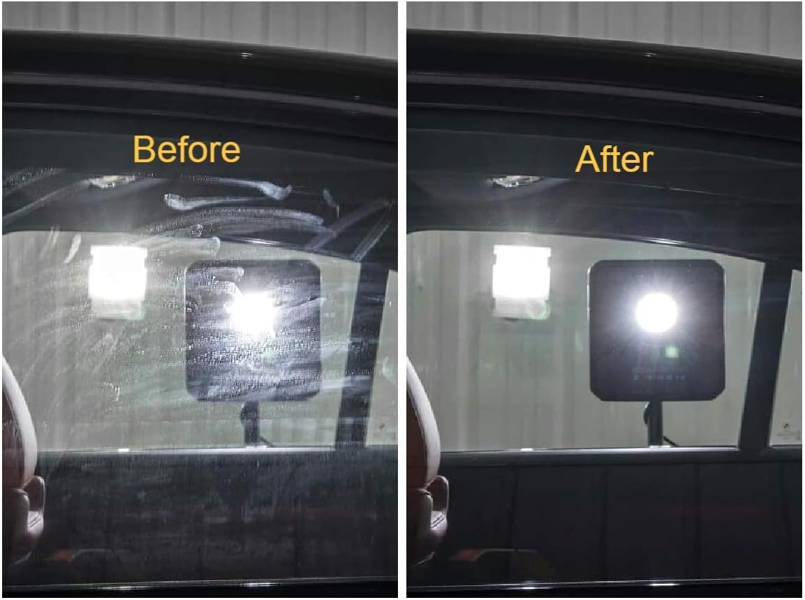 CARPRO Clarify used on interior side window, highlights safe use on cabin glass