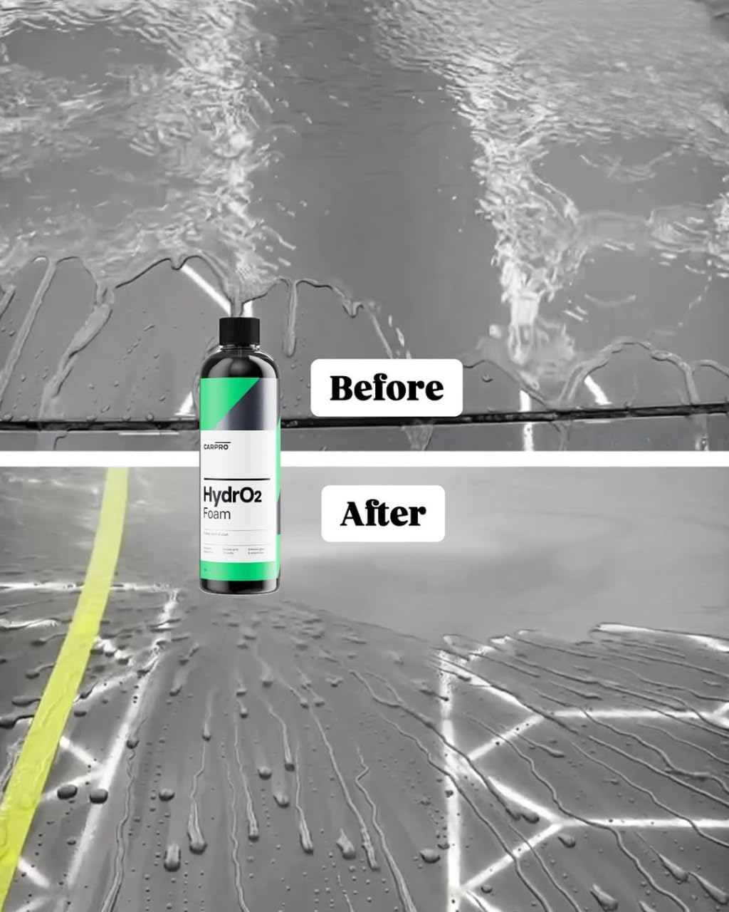 CARPRO on glass close-up showing improved bead-up and clearer visibility