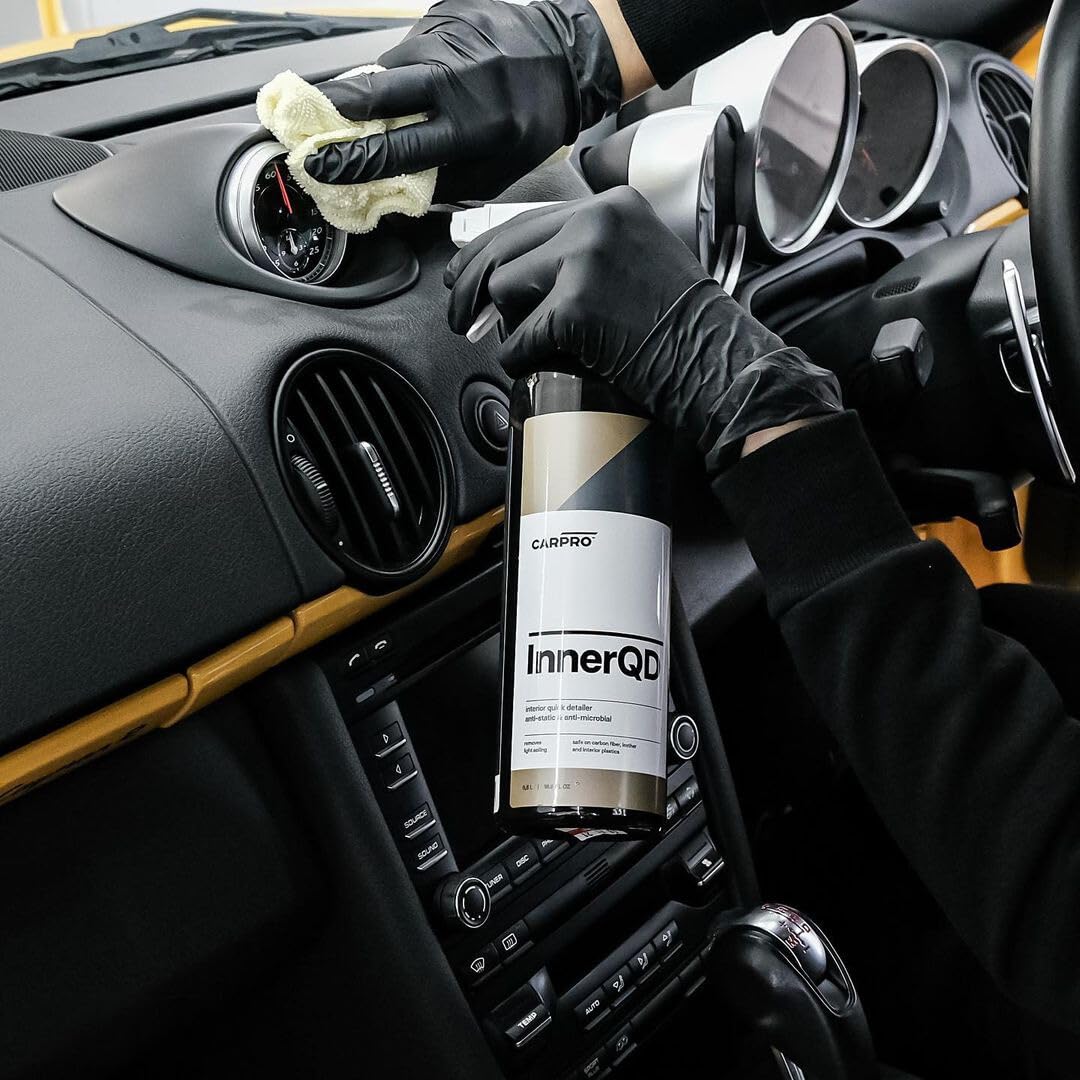 CARPRO InnerQD applied to leather panel preserving feel and non-greasy benefit
