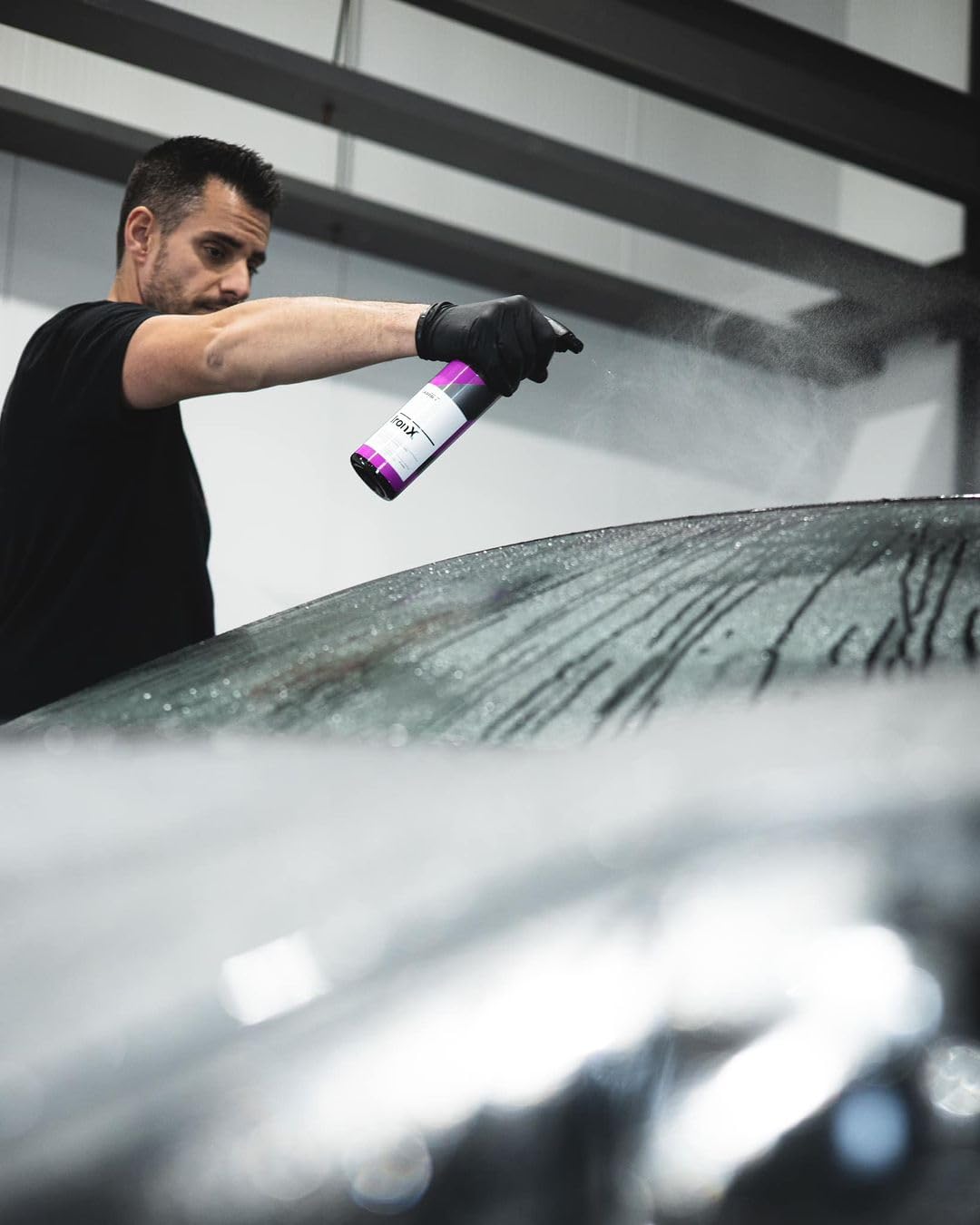 CARPRO IronX applied to glass showing streak-free iron removal