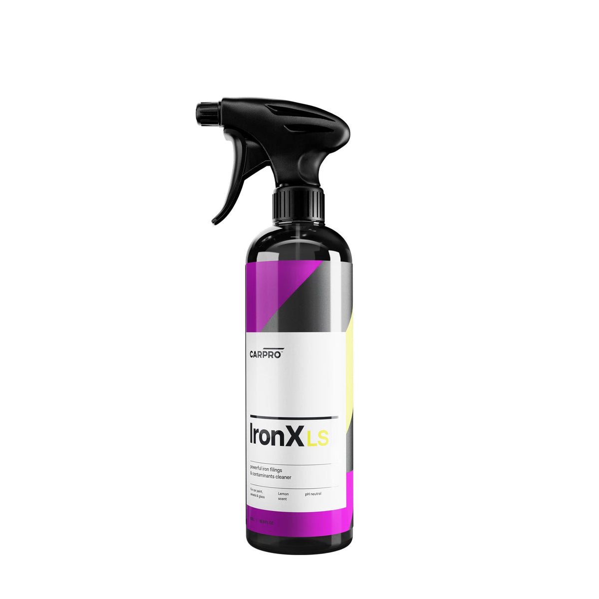 CARPRO IronX lemon scent front label showing bottle and sprayer, easy identification benefit