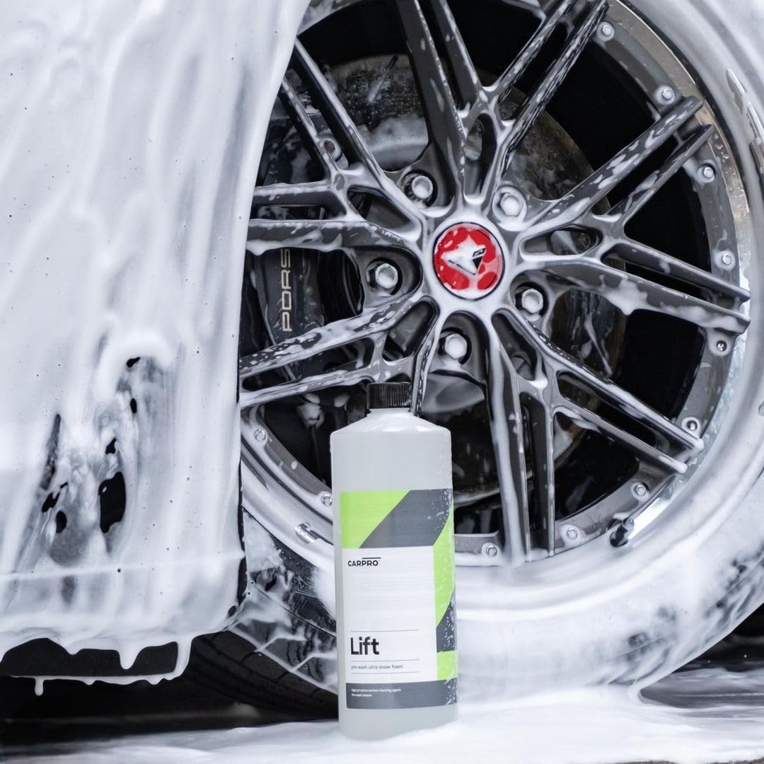 CARPRO foam cannon producing dense foam, helps lift grime before washing
