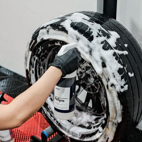 CARPRO cleaned tire beside untreated tire showing restored new-look benefit