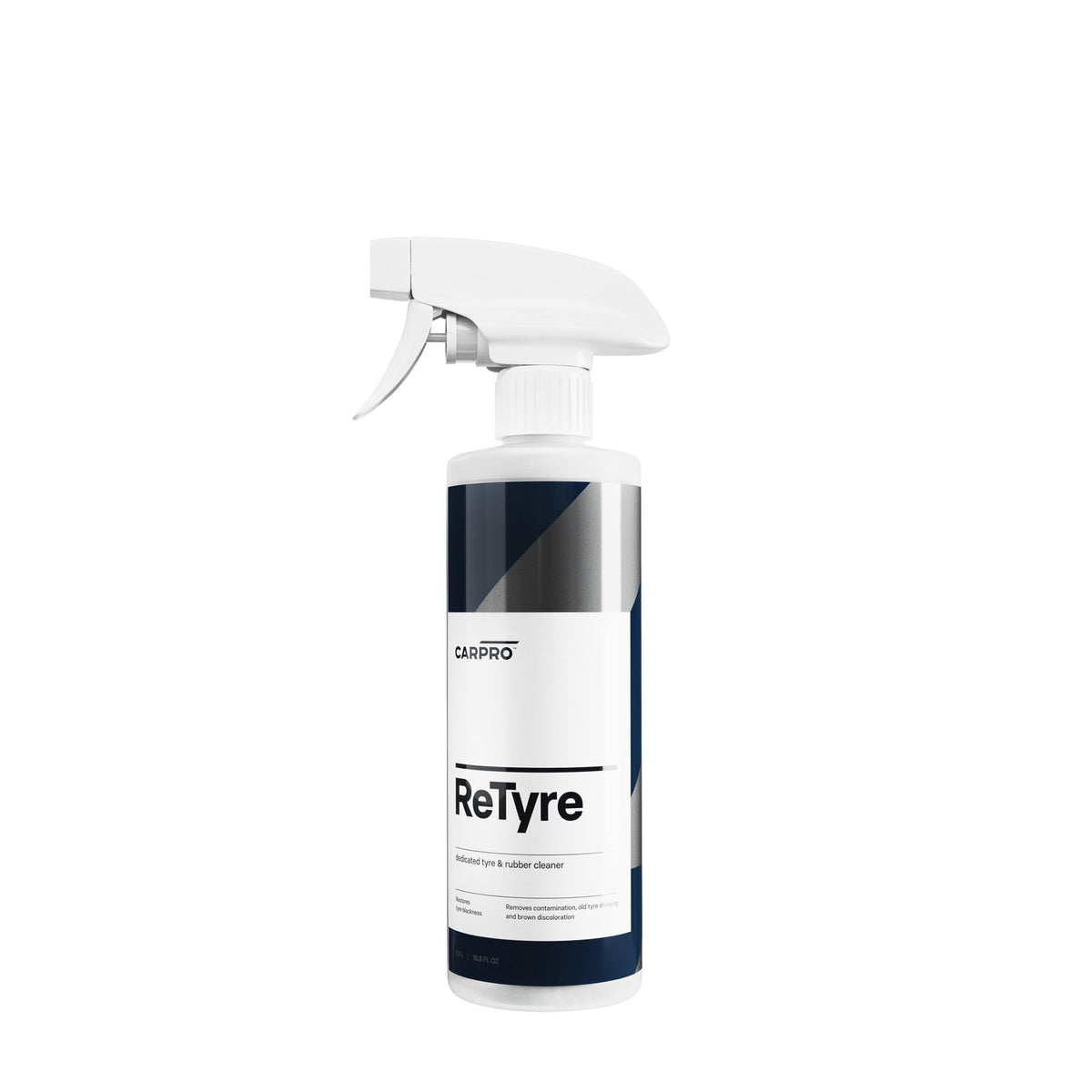 CARPRO ReTyre front label view showing product bottle and clear cleaning benefit
