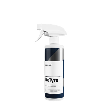 CARPRO ReTyre front label view showing product bottle and clear cleaning benefit
