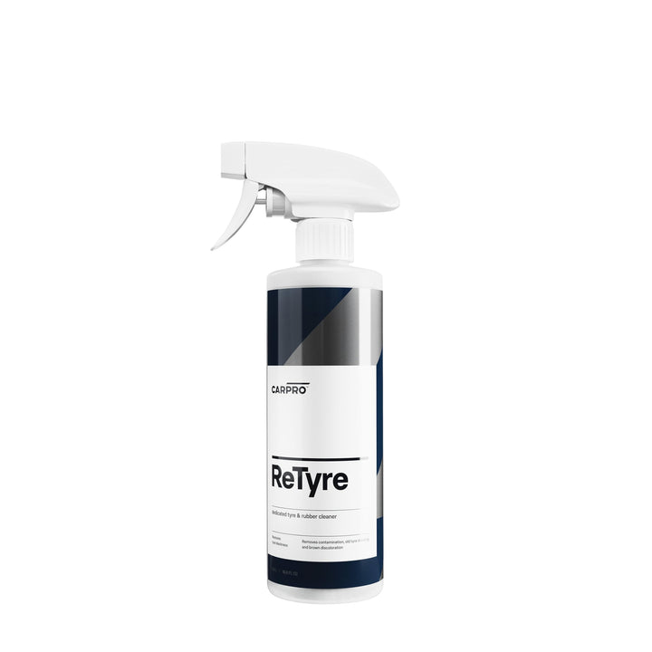 CARPRO ReTyre front label view showing product bottle and clear cleaning benefit