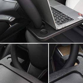 CarQiWireless in-use eating inside car showing hands-free meal stability
