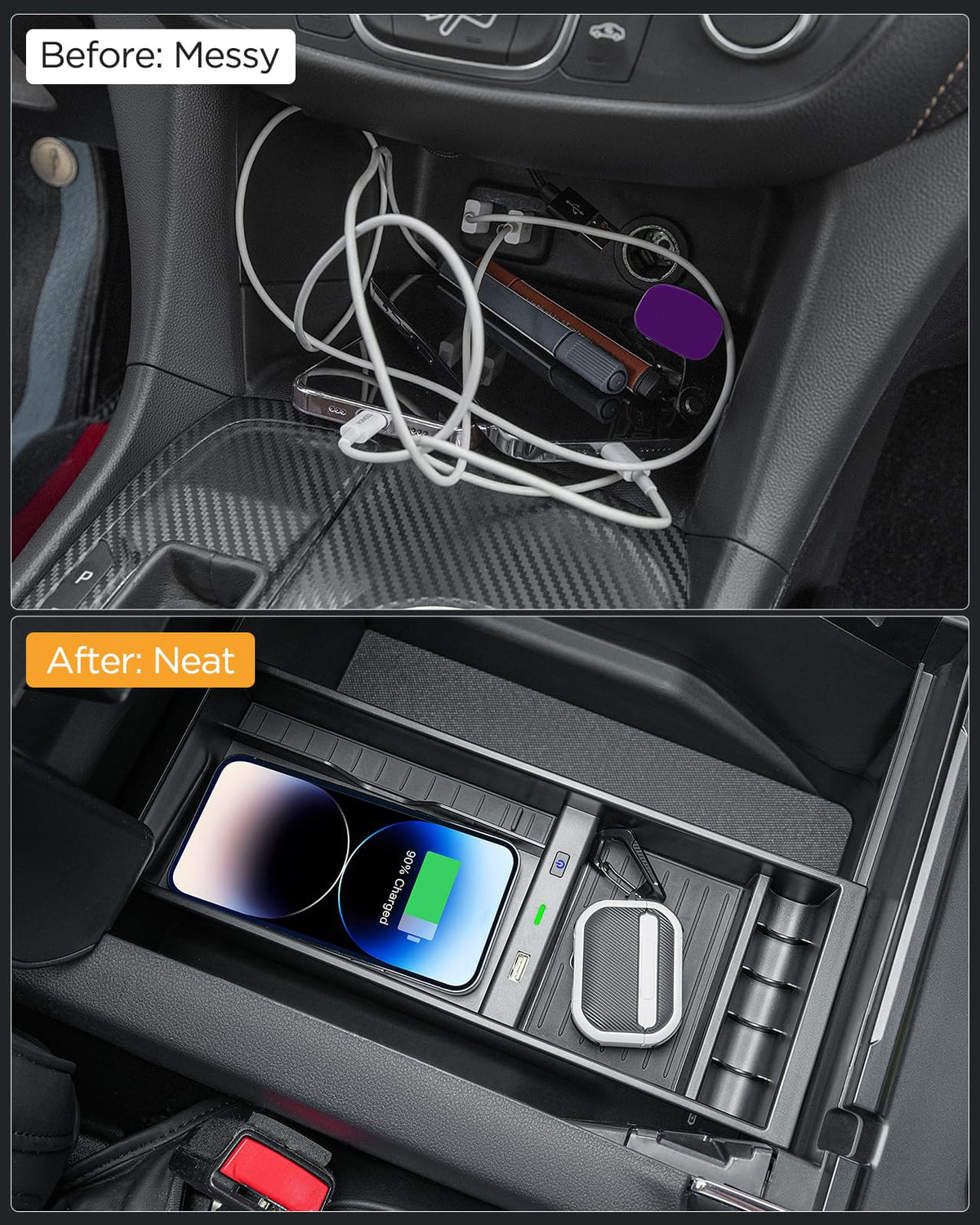CarQiWireless LED indicator and on/off switch visible for easy charging control