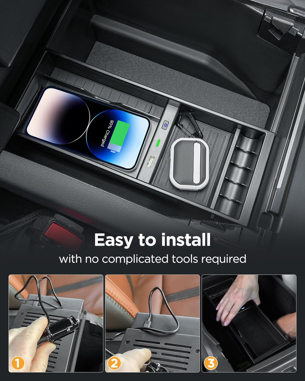 CarQiWireless charging an iPhone in truck showing cable-free convenience while driving