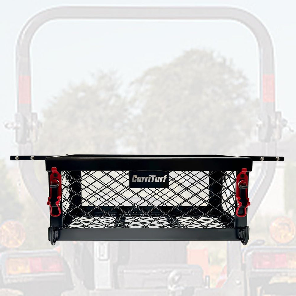 CarriTurf front view of tool box shows durable tray and organized storage benefit
