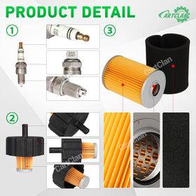 CartClan spark plug and fuel filter image highlighting included tune-up parts for convenience