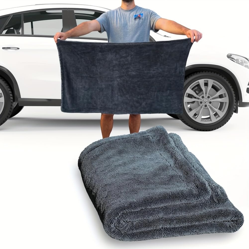 Cartisen towel absorbing water on car hood for fast, streak-free drying