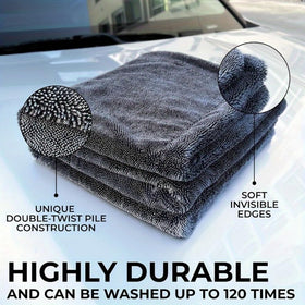 Cartisen towel used on washed car leaving paint dry and lint-free finish