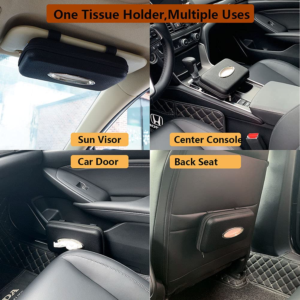 Cartisen mounted on backseat headrest keeping tissues available for passengers