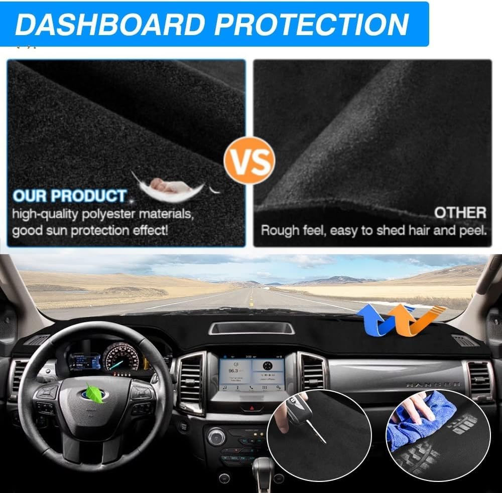CARTIST dash cover installed in Ford Ranger demonstrating reduced windshield glare