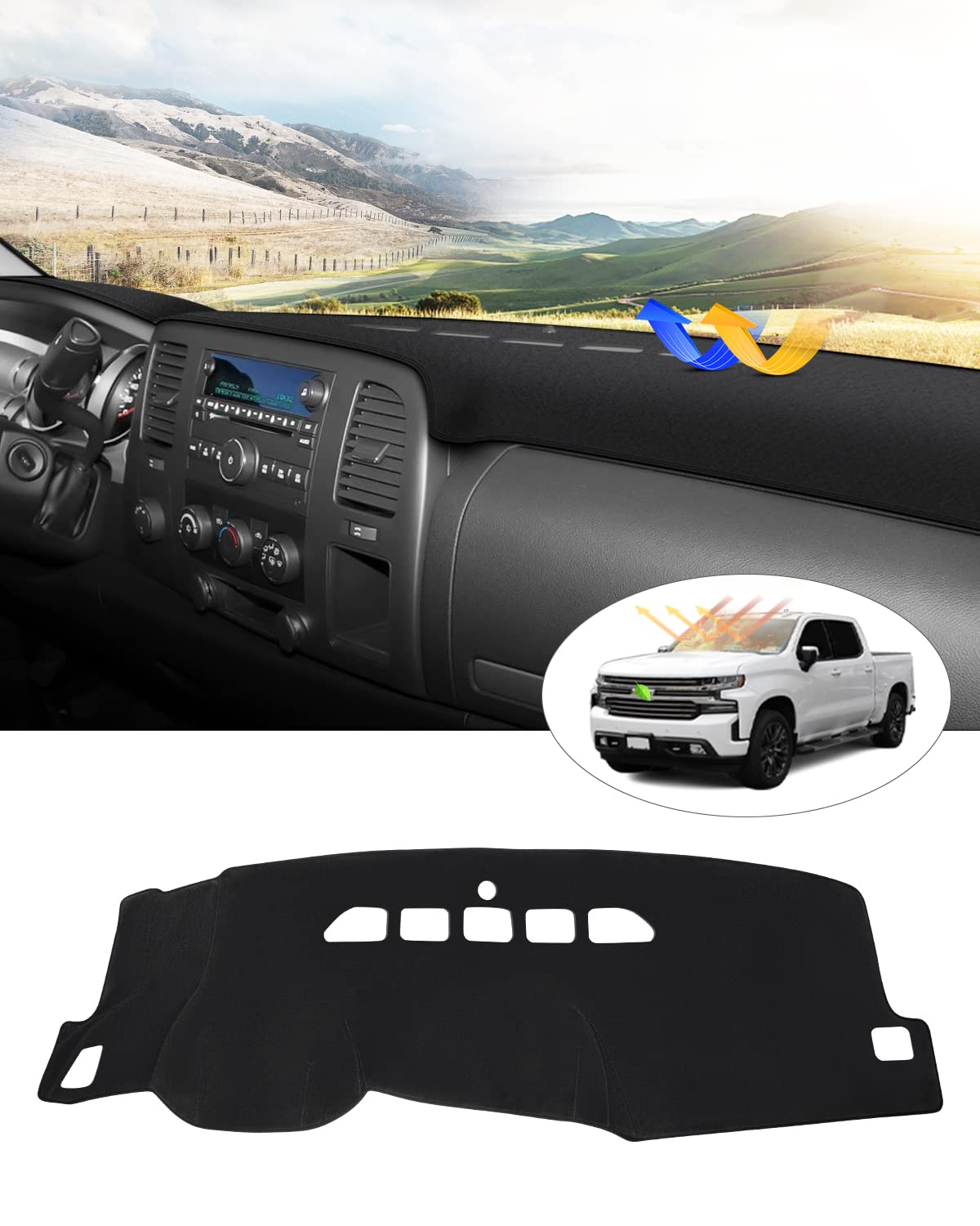 CARTIST front view of dash cover fitted, shows neat contour and reduced glare