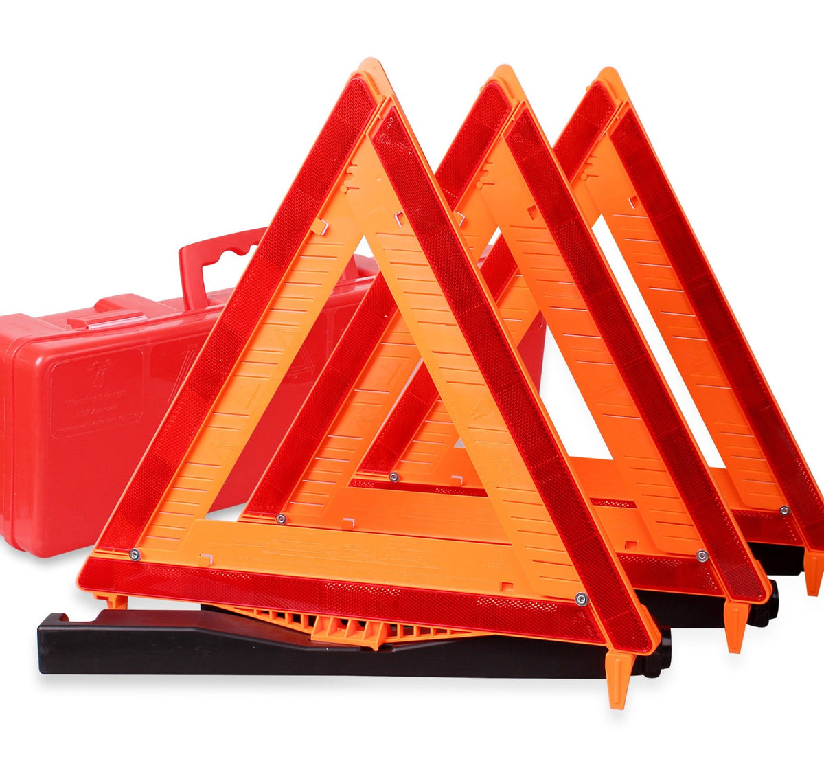 CARTMAN front view of boxed three-pack triangles showing DOT approval and clear labeling, improves preparedness