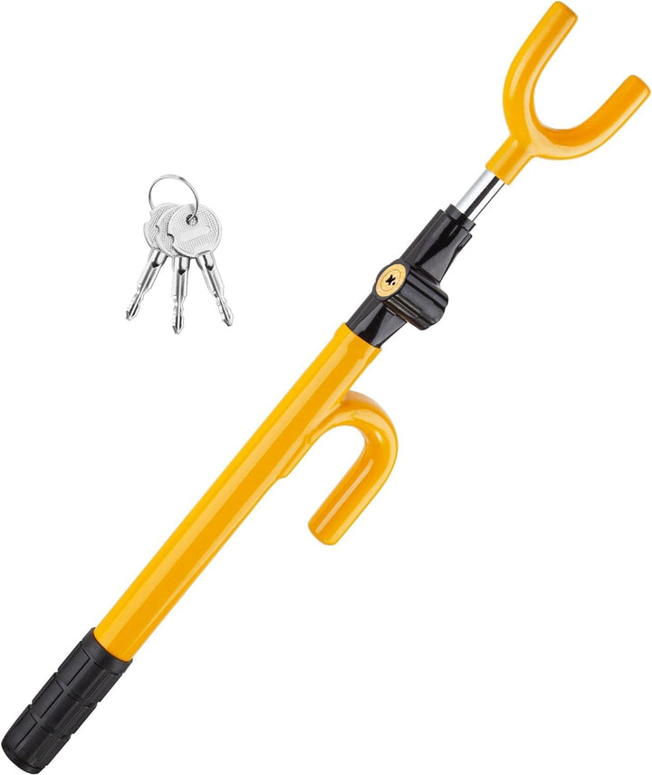 CARTMAN front view of yellow steering wheel lock shows visible deterrent