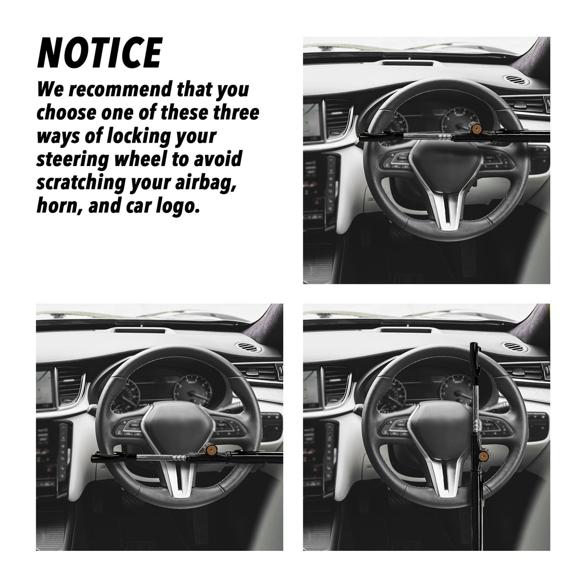 CARTMAN lock extended on steering wheel demonstrating adjustable secure fit