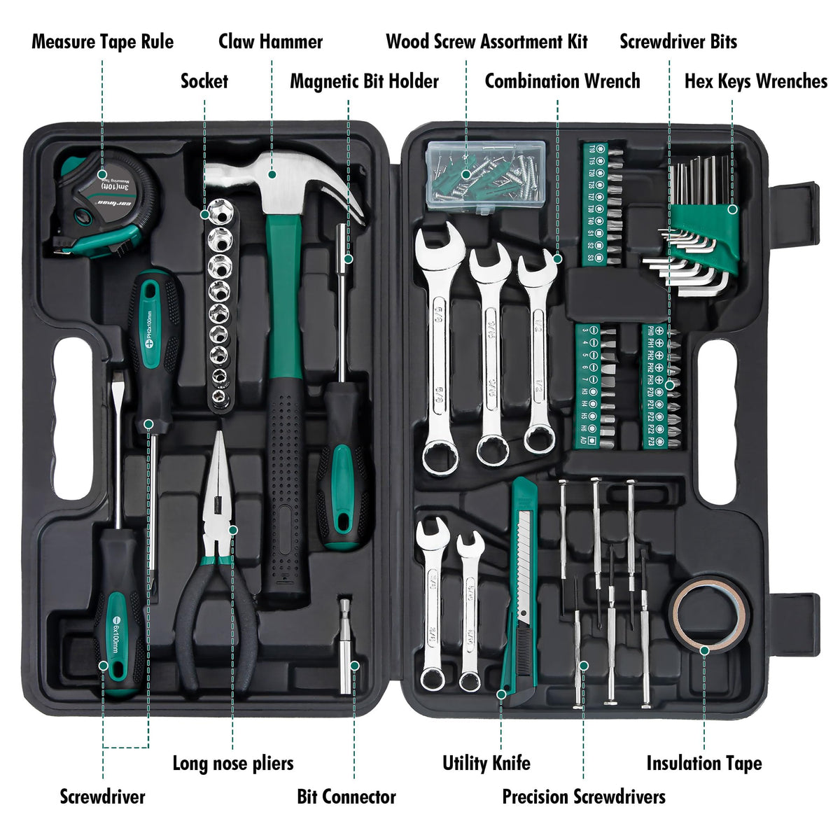 CARTMAN toolkit open showing all 148 pieces for easy identification