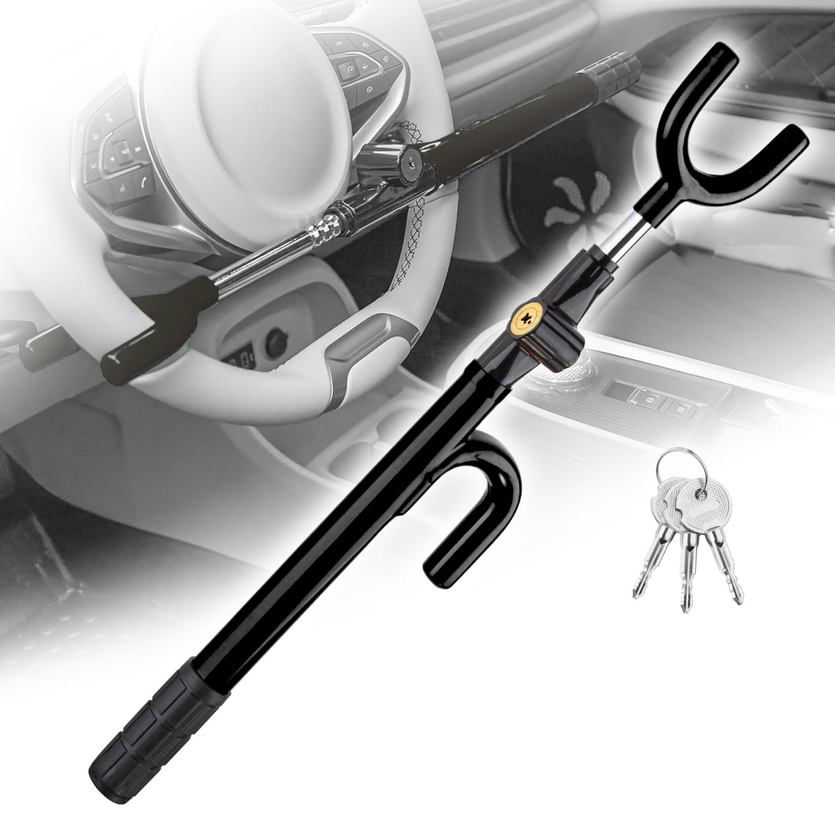 CARTMAN front view of steering wheel lock showing robust steel and deterrent effect