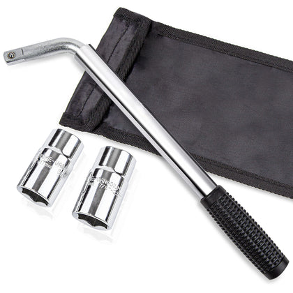 CARTMAN telescoping lug wrench front view shows compact design and included sockets benefit quick access