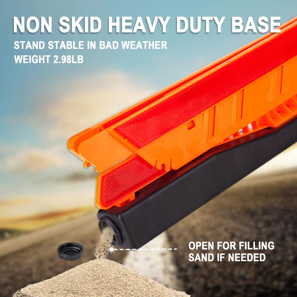 CARTMAN rotatable base detail with sand fill port, illustrates enhanced wind resistance and stability