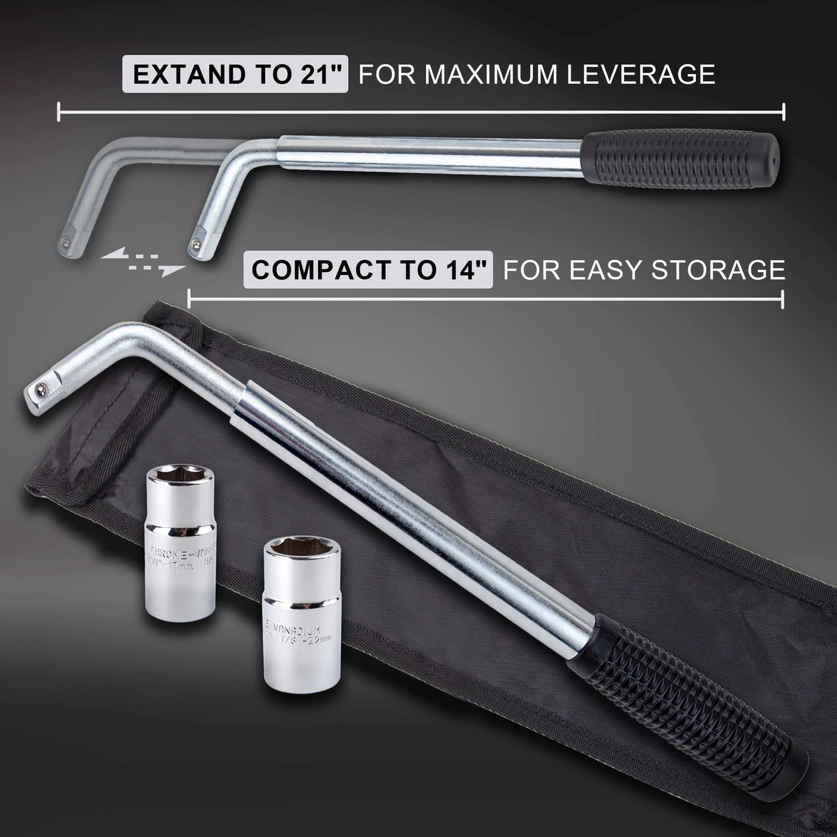 CARTMAN wrench and sockets neatly packed in included carry bag for organized trunk storage