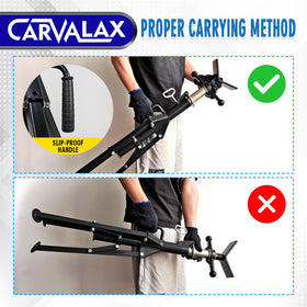 CARVALAX height scale comparison demonstrating 28 to 52 inch adjustable range