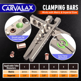CARVALAX imperial clamp with dies illustrating broad size compatibility